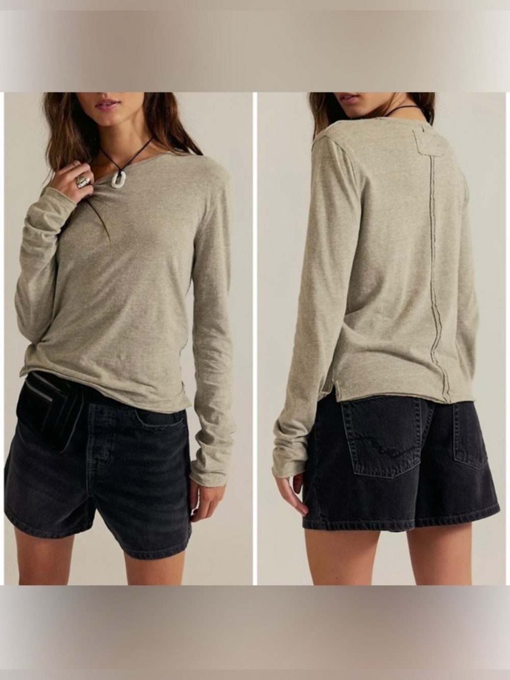 NWOT Free People We The Free Nova Long-Sleeve Tee - caiman Heather gray - medium